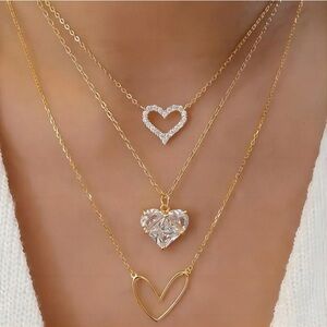 Triple Heart Gold Necklace Set
